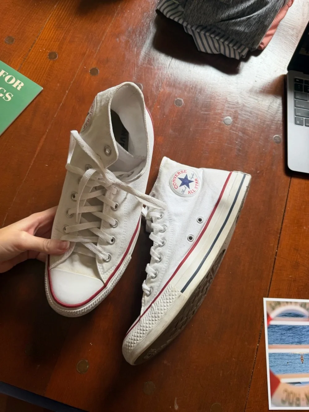 Converse White High-Top Sneakers with Red Trim